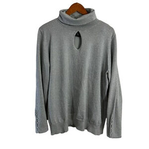 Lane Bryant Metallic Silver Gray High Neck Sweater 22 24 Keyhole Long Sleeves